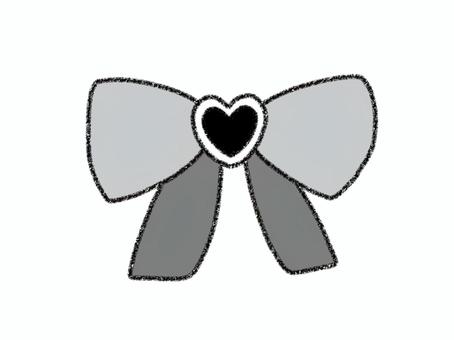 ハートがついた可愛いリボン黒 リボン,モノクロ,白黒,モノトーン,蝶ネクタイ,リボン結び,プレゼント,飾り,ハート,可愛いのイラスト素材