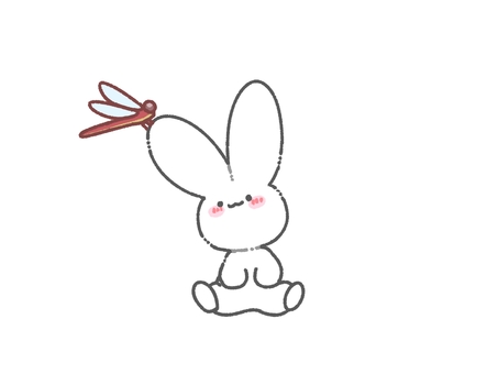 耳にアキアカネが止まっている白うさぎ うさぎ,アキアカネ,トンボ,虫,秋,白,動物,小動物,ペット,かわいいのイラスト素材