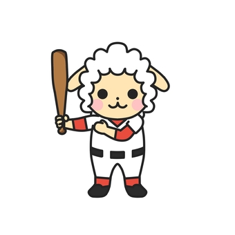野球のバットを持ってポーズをとるヒツジ 野球,バット,ユニフォーム,試合,練習,スポーツ,チーム,打者,バッティング,学校のイラスト素材