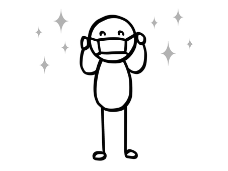 モノクロ棒人間　マスクで風邪対策バッチリ 棒人間,人,マスク,予防,風邪,インフルエンザ,病気,エチケット,対策,バッチリのイラスト素材