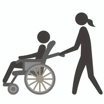 車椅子を押す介護・移動介助のピクトグラム 車いす,椅子,介護,移動,介助,介護職,介護士,高齢者,福祉,医療のイラスト素材
