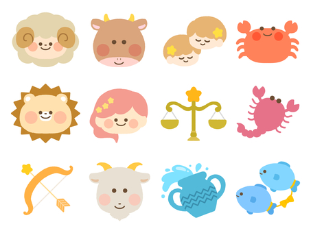 12星座 黄道十二宮,星座,12星座,占い,星,西洋占星術,ホロスコープ,サイン,牡羊座,牡牛座のイラスト素材