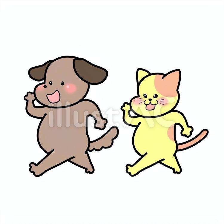 ウォーキング犬と猫 ウォーキング,歩く,犬のイラスト素材