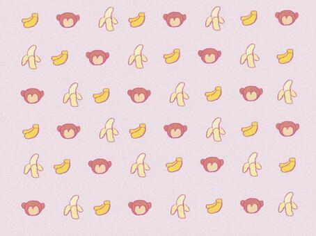 バナナと猿がいっぱいのピンク背景イラスト バナナ,さる,モンキー,フルーツ,ピンク,背景,かわいい,ポップ,イラスト,動物のイラスト素材