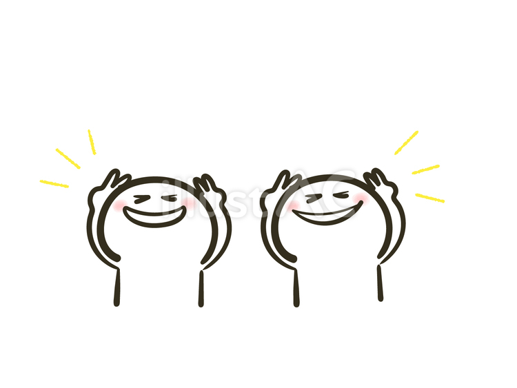 両手でピースして笑う棒人間（2人ver） 棒人間,人間,ポーズのイラスト素材