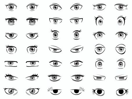 目のパーツセット 目,瞳,顔,人物,二重瞼,目玉,まつ毛,似顔絵,両目,顔パーツのイラスト素材