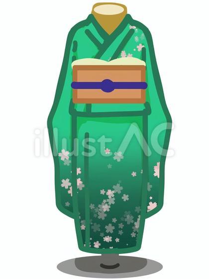 着物 桜 緑