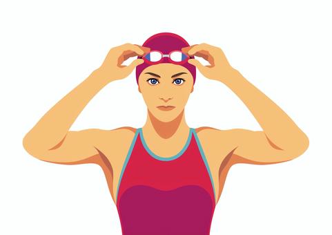 女子競泳選手4 競泳,水泳,水着,ゴーグル,スイミングキャップ,レース,女子選手,女性,人物,上半身のイラスト素材