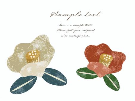 版画風ツバキ 椿,ツバキ,花,葉,冬,春,新春,紅白,２色,色違いのイラスト素材