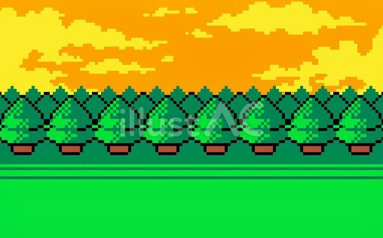 RPG風の夕焼けの草原の背景のドット絵 風景,草原,自然のイラスト素材