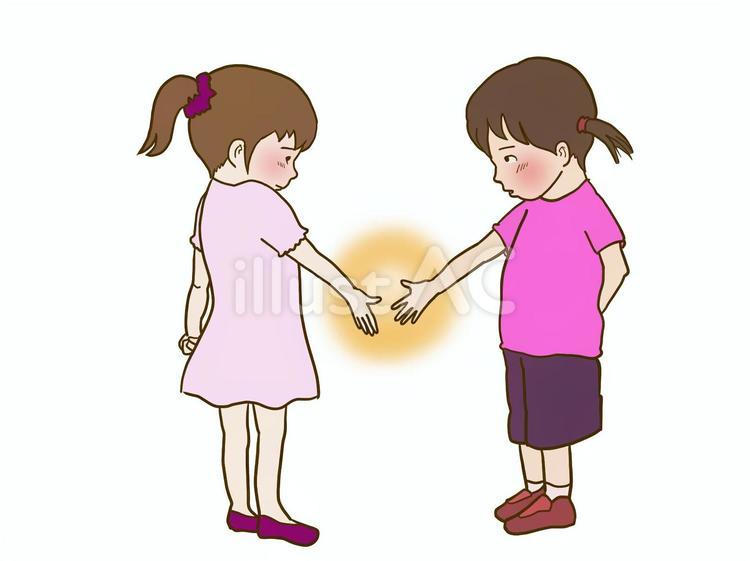 なかなおりの握手 女の子,二人,握手のイラスト素材