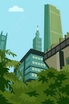 緑と摩天楼 台北のダイナミズム 台北,台湾,都市景観,高層ビル,台北101,摩天楼,都会,街路樹,緑,木々のイラスト素材