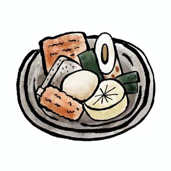 おでん おでん,冬,大根,たまご,昆布,こんにゃく,ちくわ,練り物,ごぼう巻き,あつあつのイラスト素材