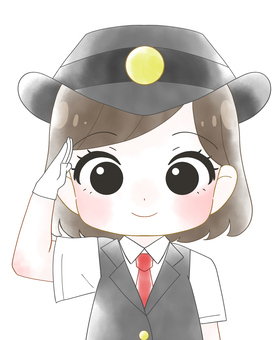 女性駅員のかわいい水彩風イラスト 女性駅員のかわいい水彩風イラスト 女子,女性,駅員,車掌,運転士,駅係員,かわいい,ちびキャラ,ミニキャラ,鉄道のイラスト素材