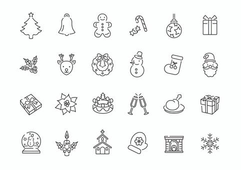 モノクロのクリスマスアイコンセット アイコン,クリスマス,セット,冬,12月,ツリー,ベル,プレゼント,ポインセチア,リースのイラスト素材