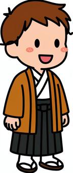 茶色の羽織袴の男の子です。 羽織,袴,シンプル,和装,和服,成人式,卒業式,コスチューム,着物,正装のイラスト素材