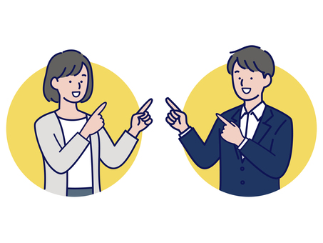 両手指差しで案内するビジネス男女 人物,男性,女性,ビジネス,指差し,説明,案内,提案,方向,社会人のイラスト素材