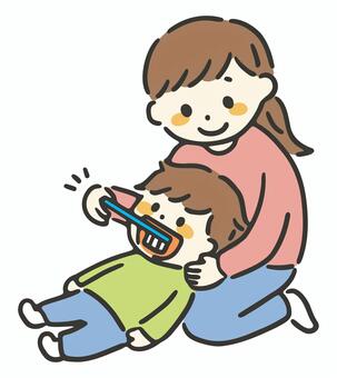 仕上げ磨きのイラスト 仕上げ磨き,歯磨き,仕上げ,お母さん,歯ブラシ,子供,幼児,男児,男の子,親子のイラスト素材