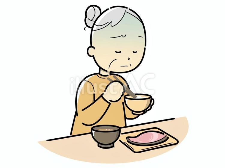 食事-高齢女性-食欲不振 おばあさん,食事,食欲不振のイラスト素材