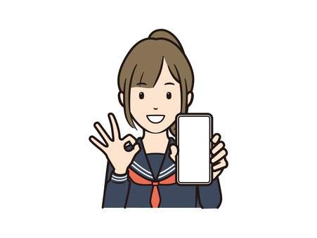 スマホ見せてOKサインをするセーラ服女子 スマホ,スマートフォン,携帯電話,学生,高校生,中学生,女子高生,セーラー服,学生服,okのイラスト素材