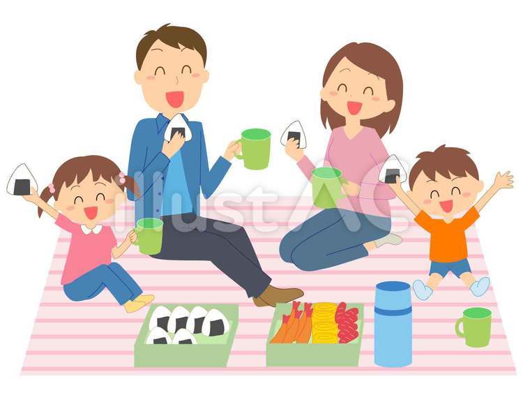 お弁当を食べる家族 家族,お弁当,ピクニックのイラスト素材