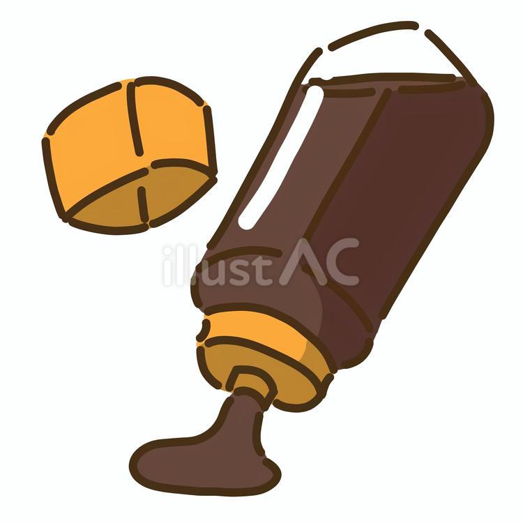 黄色の蓋と中身を出しているソース７ ソース,調味料,焦げ茶のイラスト素材