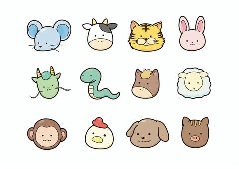 手書き風 干支イラスト 干支,動物,正月,新年,手書き,ゆるい,筆,スタンプ,年賀状,透過素材のイラスト素材