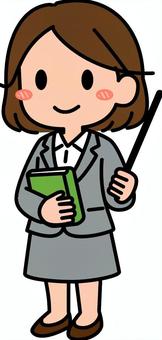 グレーの女性の先生です。 授業,先生,シンプル,教師,学び,勉強,指導,学習,説明,学ぶのイラスト素材