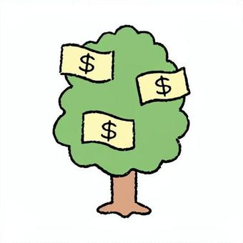 手描きのお金のなる木_ドル お金,木,アイコン,資産運用,投資,貯金,節約,副業,つみたて,nisaのイラスト素材