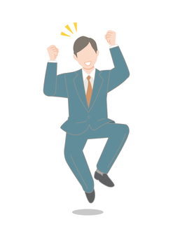 笑顔でジャンプするスーツの男性2 笑顔,人,1人,人物,全身,ジャンプ,喜ぶ,スーツ,会社員,従業員のイラスト素材