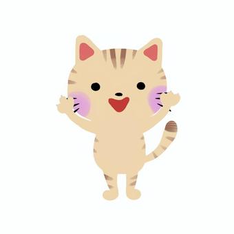 ねこNo003_茶トラ 猫,動物,ペット,茶トラ,幼児向け,万歳,笑顔,喜ぶ,かわいいのイラスト素材