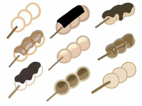 団子のイラスト 団子,みたらし団子,食べ物,手描き,イラスト,セットのイラスト素材