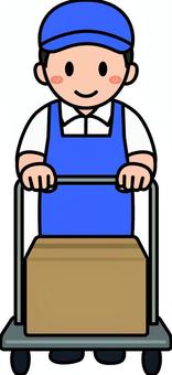 台車を使う紺の作業員です。 台車を使う紺の作業員です。 作業員,シンプル,スタッフ,従業員,アルバイト,パート,倉庫,運搬,物流,作業のイラスト素材