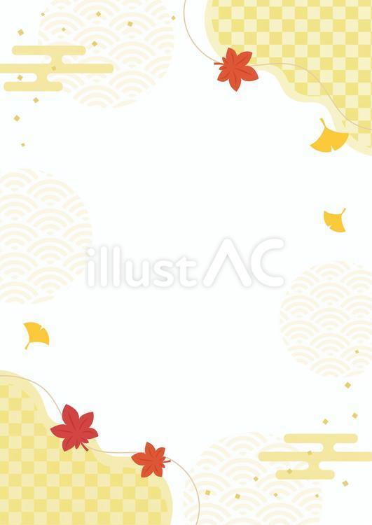 敬老の日、秋の紅葉と和柄の背景、縦 敬老の日,秋,紅葉のイラスト素材