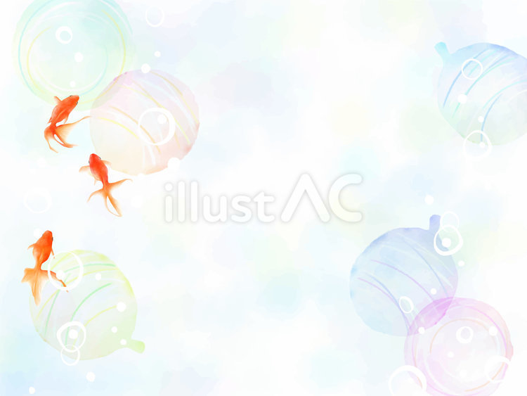 夏素材　金魚と水風船の水彩背景/フレーム 夏,背景,フレームのイラスト素材