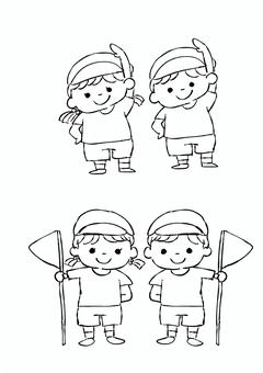 運動会 白黒,モノクロ,小学校,幼稚園,園児,子ども,運動会,学校,授業,児童のイラスト素材
