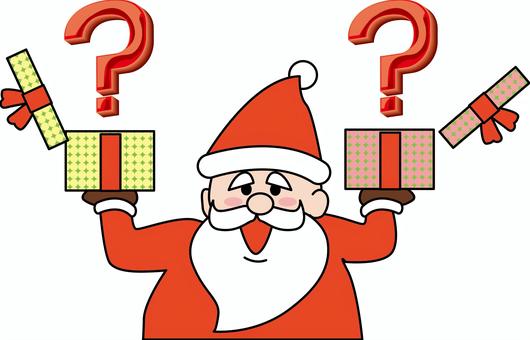 プレゼントお楽しみ サンタクロース,プレゼント,両手,フタ,開く,はてな,お楽しみ,ヒゲ,老人,クリスマスのイラスト素材