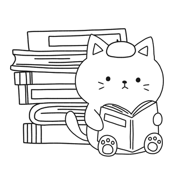 本を読む猫 猫,本,読む,積み重ね,動物,読書,秋,モノトーン,塗り絵,可愛いのイラスト素材