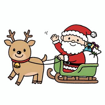 トナカイとソリに乗ったサンタクロース サンタクロース,サンタ,おじいさん,男性,トナカイ,動物,ソリ,手綱,プレゼント,ギフトのイラスト素材