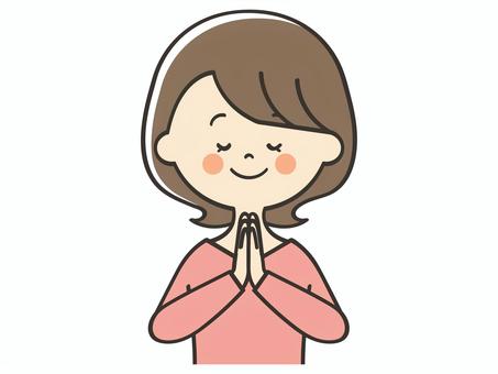 掌する若い女性 掌する若い女性 願い事,お願い,祈る,祈願,お祈り,参拝,神社参拝,お参り,合掌,いただきますのイラスト素材