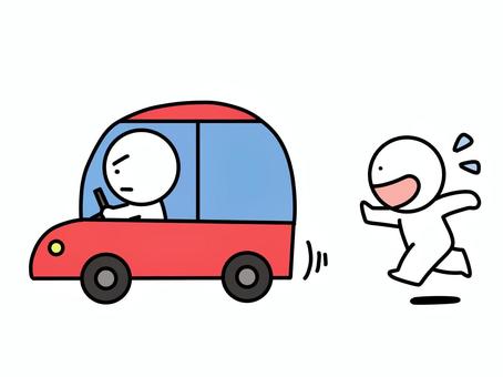 走る自動車を追う棒人間 自動車,追う,棒人間,乗用車,焦る,乗り物,運転,かわいい,シンプル,人物のイラスト素材
