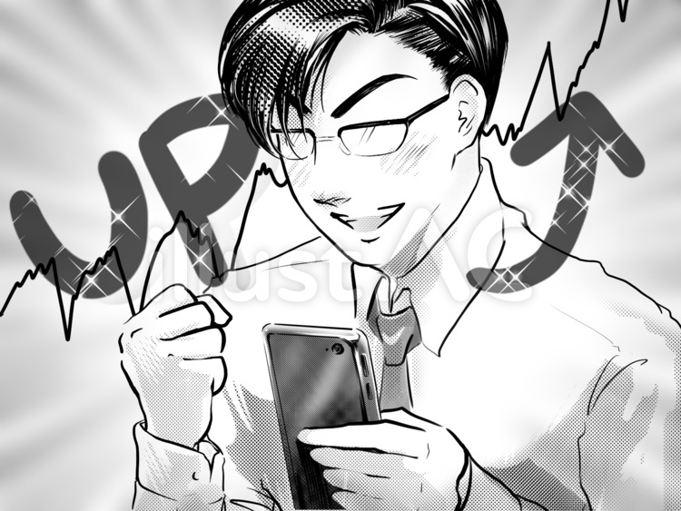漫画イケメンメガネ会社員株価上昇大儲け 男性,漫画,稼ぐのイラスト素材