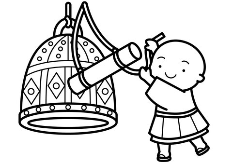 除夜の鐘-1c 除夜の鐘,大晦日,釣鐘,梵鐘,鐘付き,鐘付き棒,小僧さん,お坊さん,着物,草履のイラスト素材