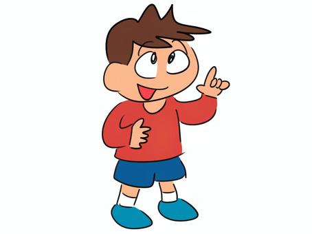 ひらめく男の子のイラスト 子供,男の子,少年,ポーズ,ひらめく,笑顔,赤,人物,思いつく,かわいいのイラスト素材