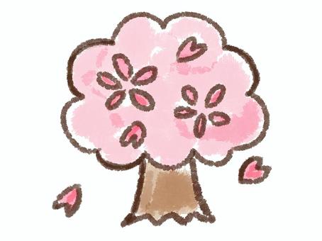 クレヨンシリーズ [さくらの木] 桜,クレヨン,桜の木,花びら,春,花,ピンク,パステル,木のイラスト素材