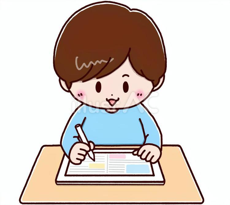 タブレット学習をする男の子 タブレット,ペンタブレット,液晶のイラスト素材