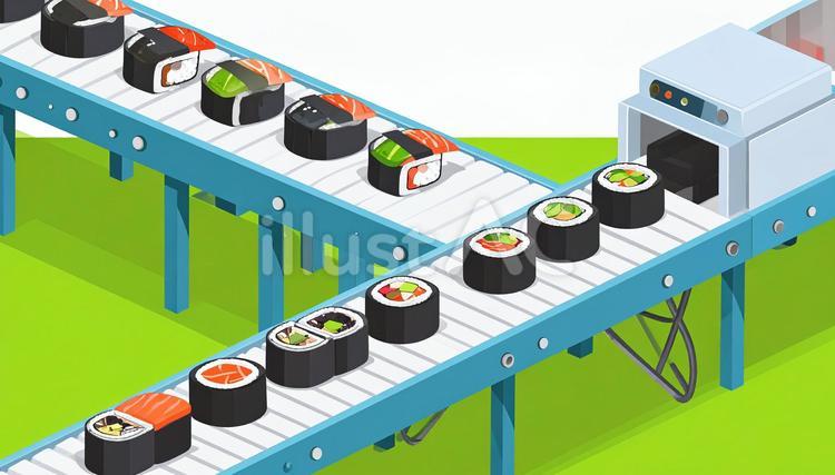 回転寿司で寿司がまわっている様子 鯛,魚料理,フレッシュのイラスト素材