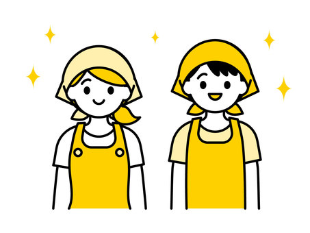 エプロンを着た男女02 人物,男性,女性,エプロン,バンダナ,料理,掃除,食堂,保育園,幼稚園のイラスト素材