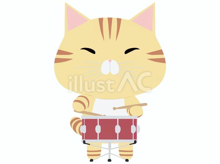 小太鼓を叩くちゃとら猫 小太鼓,猫,ちゃとらのイラスト素材