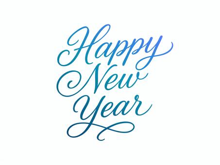 ハッピーニューイヤーの筆記体イラスト ハッピーニューイヤー,英語,筆記体,かっこいい,シンプル,グラデーション,挨拶,テンプレート,文字,青のイラスト素材
